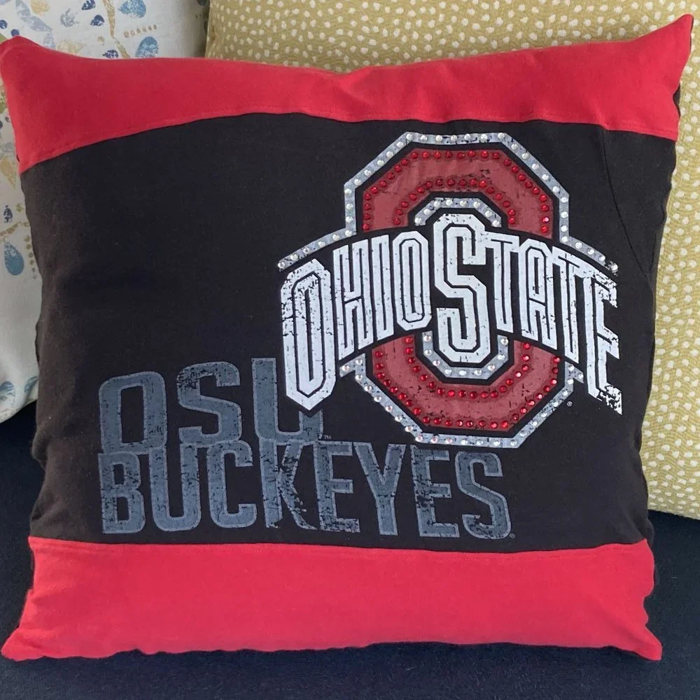 Ohio State University Buckeyes vintage upcycled t-shirt 16x16 throw pillow cover